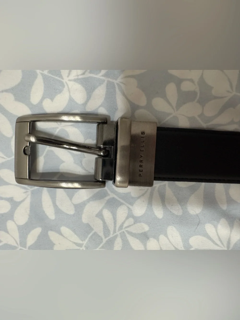 Perry Ellis Black Leather Dress Belt with Silver Buckle